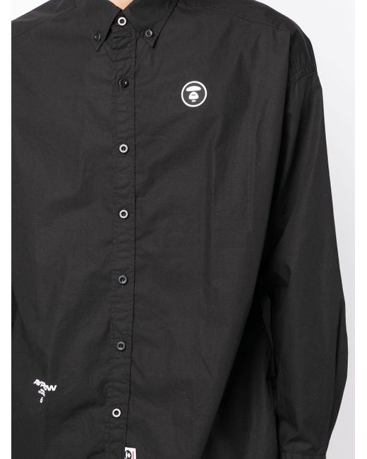 Aape By A Bathing Ape Black Logo-Print Long-Sleeved Shirt for men