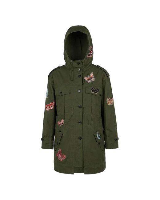 Valentino Garavani Green Butterfly-Patch Hooded Coat