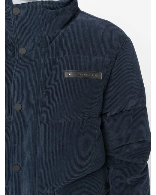 Billionaire Blue Logo-Patch Corduroy Padded Jacket for men