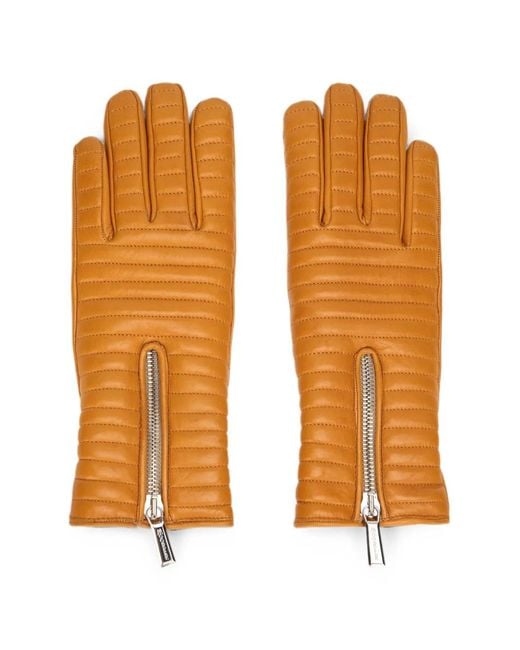 Moorer Orange Quilted Zip-Fastening Gloves