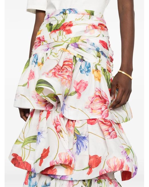 LAVI COUTURE White Floral-Print Tiered Skirt