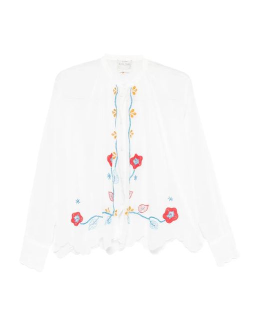 Forte_forte White Bead-Embroidered Scalloped-Hem Shirt