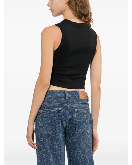 AAPE BY A BATHING AP Black Logo-Print Cropped T-Shirt