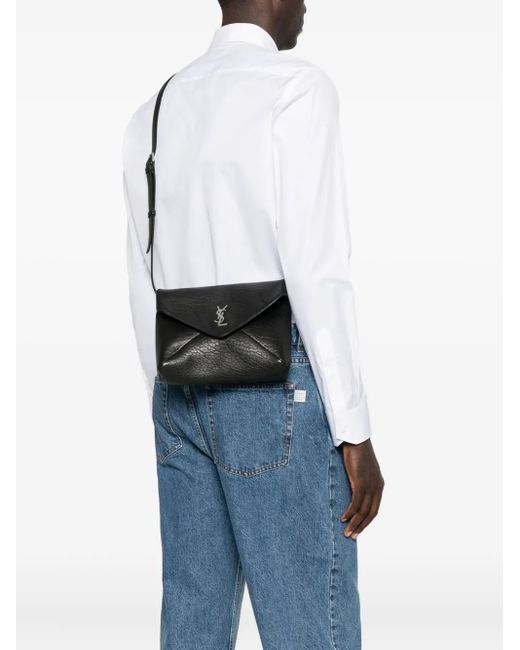 Saint Laurent Black Logo-Plaque Envelope Shoulder Bag for men