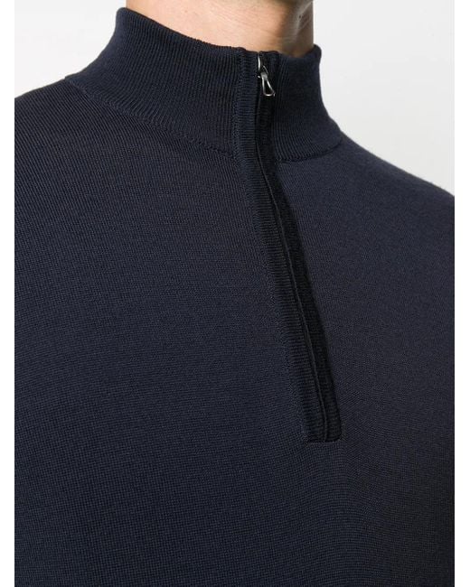 メンズ John Smedley ハーフジップ セーター Blue