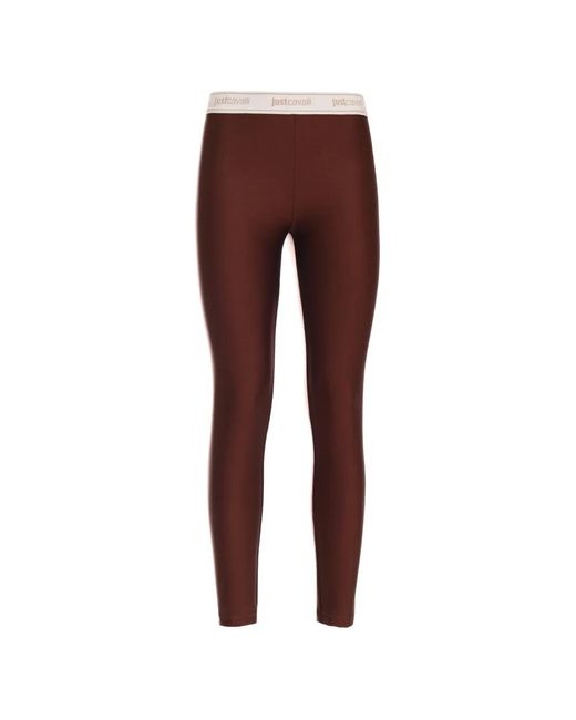 Just Cavalli Purple Logo-Waistband Leggings