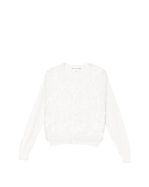 Comme des Garçons White Ribbon-Design Ruffle Cardigan