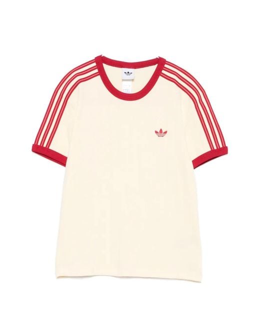 Adidas Pink Logo-Embroidered Striped T-Shirt