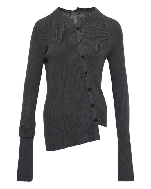 Y's Yohji Yamamoto Gray Asymmetric Ribbed-knit Cardigan