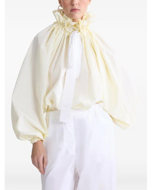 Patou White Ruffled Striped Top