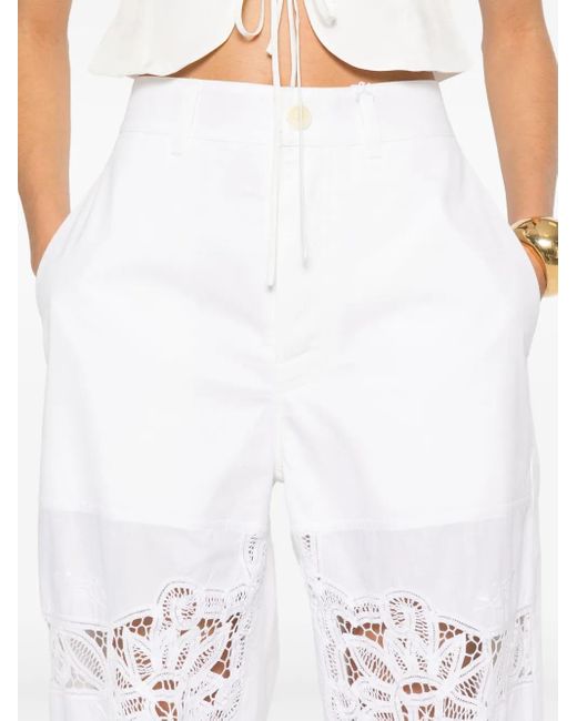 MARINE SERRE White Lace-Panel Trousers