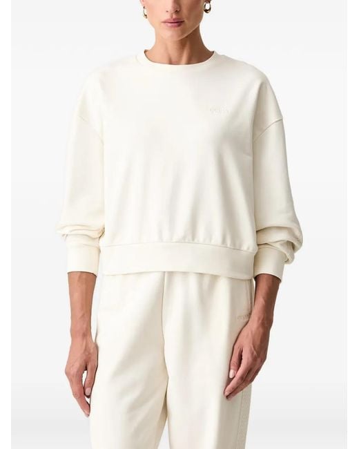 Guess White Logo-Embroidered Crew-Neck Sweatshirt