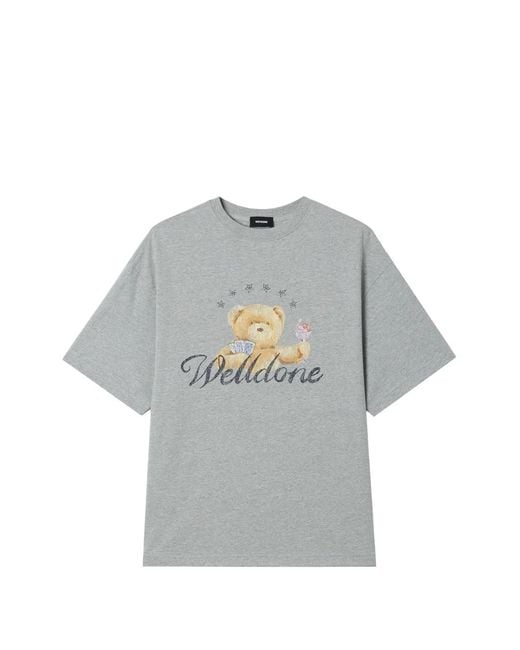 we11done Gray Graphic-Print T-Shirt