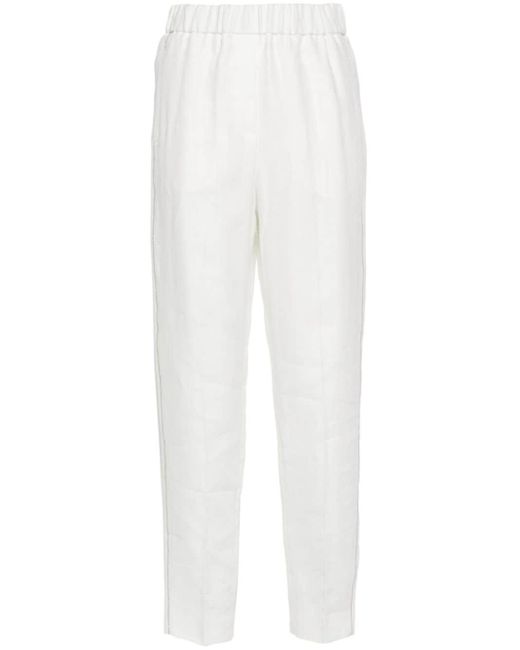 Peserico White Beaded-trim Linen Trousers