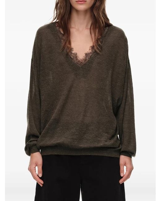 Bimba Y Lola Brown Long Chocolate Wool And Lace Sweater