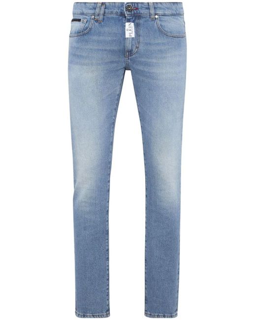 Philipp Plein Blue Super Fit Logo-plaque Skinny Jeans for men