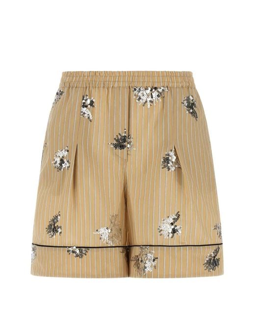 Le twins Natural Sequin-Embellished Striped Shorts