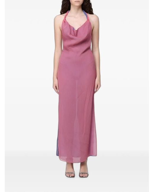 Giorgio Armani Pink Silk Cowl-Neck Maxi Dress