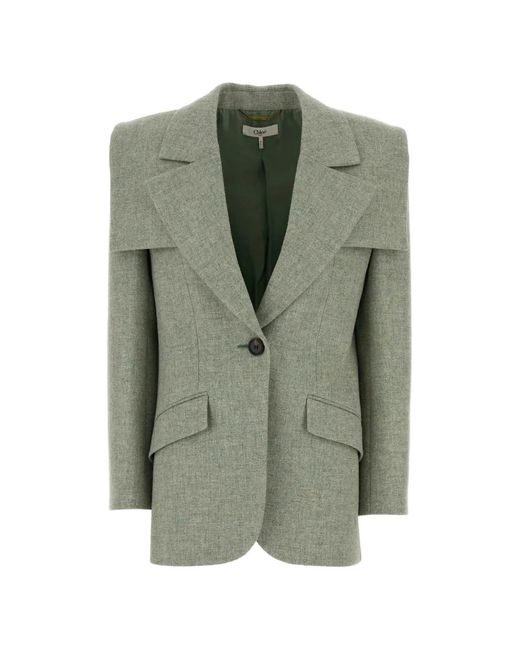 Chloé Green Mélange-Effect Wide-Lapel Blazer