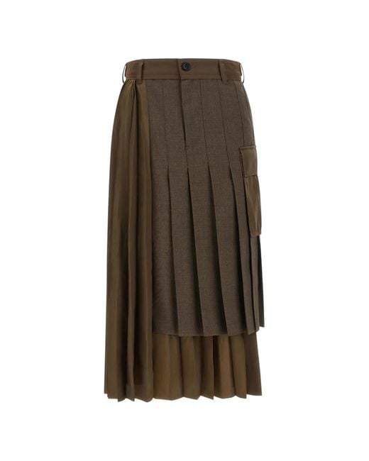 Sacai Natural Asymmetrical Pleated Midi Skirt