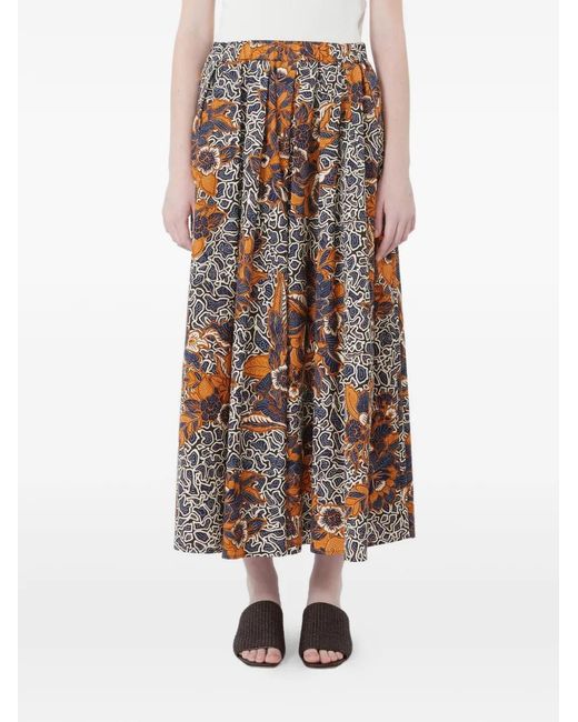 Weekend by Maxmara Blue Floral-Print Midi Cotton Skirt