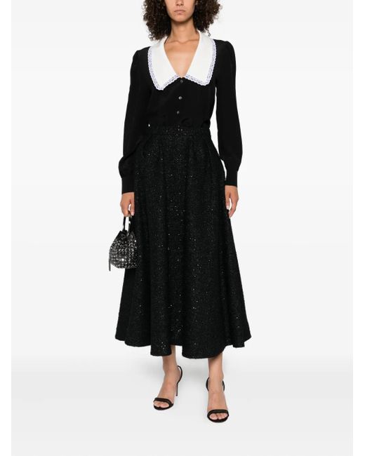 Alessandra Rich Black Sequin-Embellished Pleated Skirt