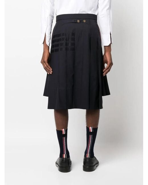 Thom Browne Black 4-Bar Woollen Pleated Skirt for men