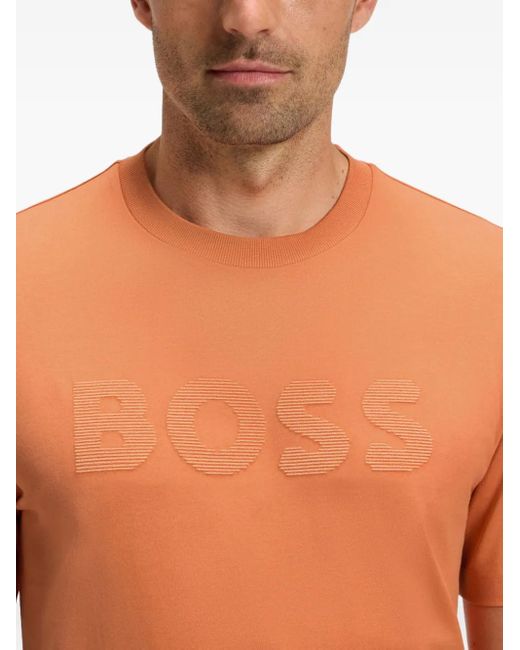 Boss T-Shirt mit Logo-Prägung in Orange für Herren