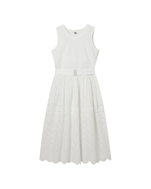 B+ AB White Broderie-Anglaise Belted Midi Dress