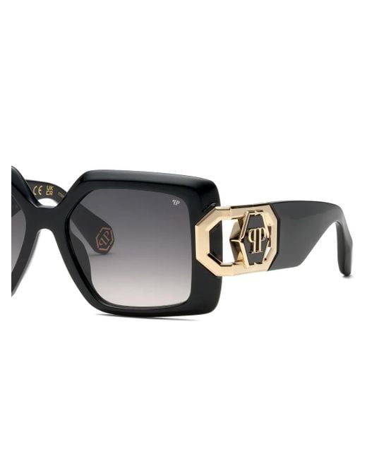 Philipp Plein Black Logo-Embellishment Square-Frame Sunglasses