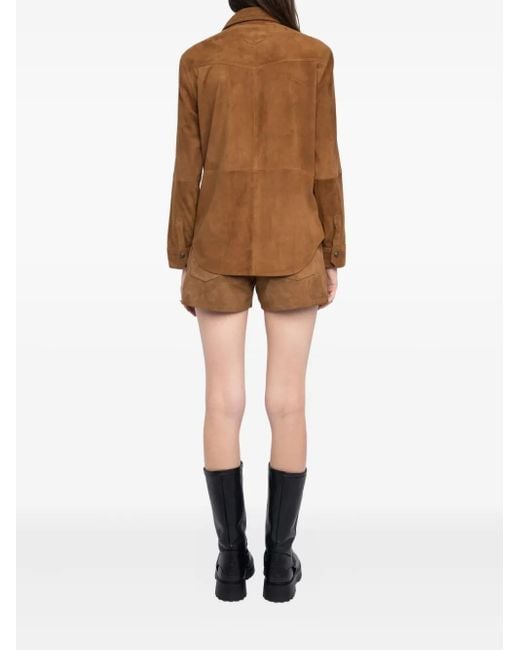Zadig & Voltaire Brown Suede Button-Down Shirt