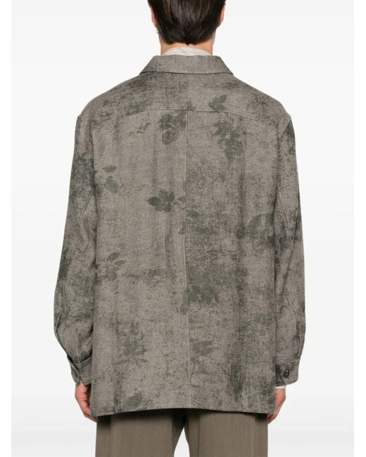 Ziggy Chen Gray Herringbone-Pattern Shirt for men