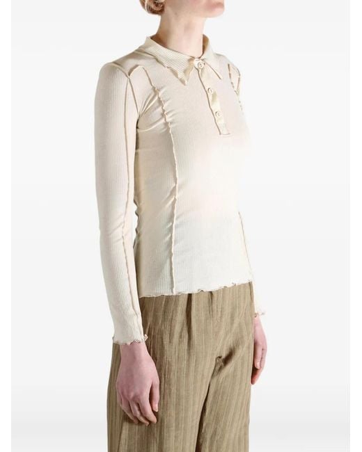 Baserange White Omato Ruffled Polo Shirt