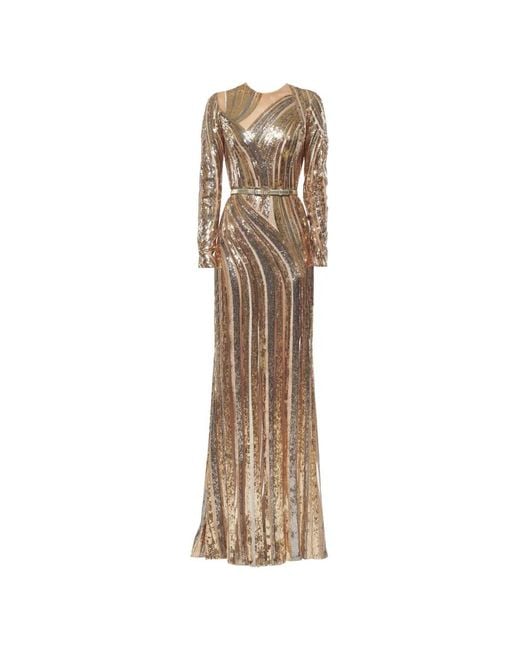 Elie Saab Natural Robe Longue Ceinturée Brodée De Sequins