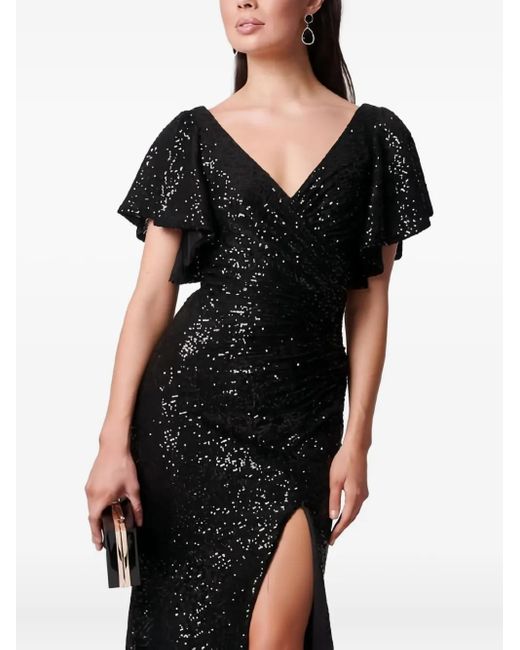 Forever Unique Black Sequined V-Neck Maxi Dress