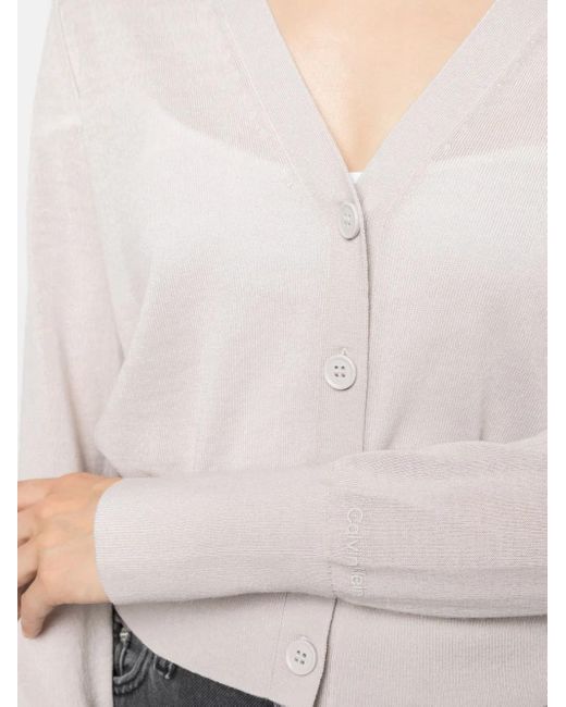 Calvin Klein White V-Neck Wool Cardigan