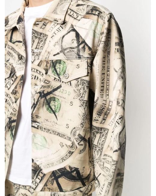 424 Natural Dollar Bill Print Denim Jacket for men