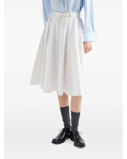 Prada White Chino Midi-Skirt With Zipper