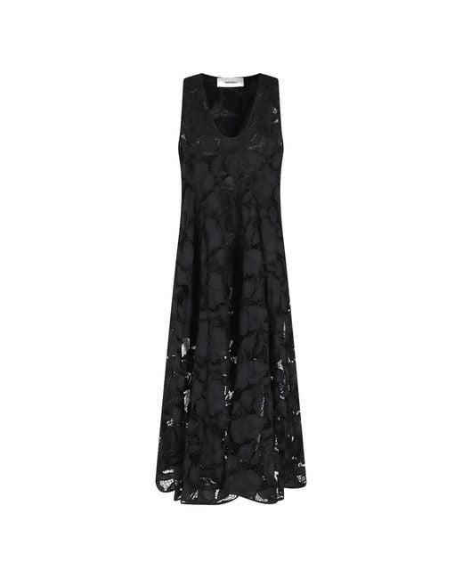 MEIMEIJ Black Robe Sans Manches À Dentelle Fleurie