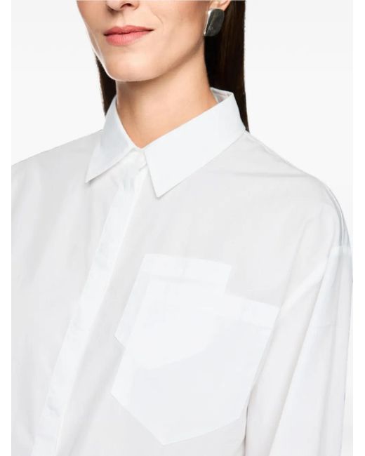 Marc Cain White Cropped Chest-Pocket Shirt