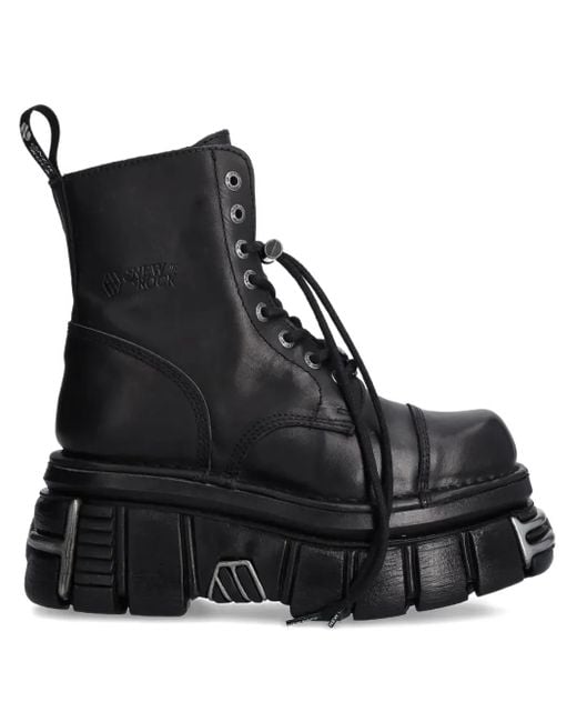 New Rock Black Metallic M-Newmili083-S37 Lace-Up Platform Boots