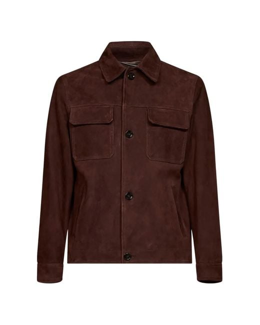 Lardini Brown Spread-Collar Suede Jacket for men