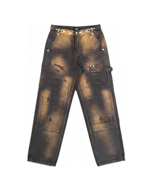 THUG CLUB Gray Panelled Trousers for men
