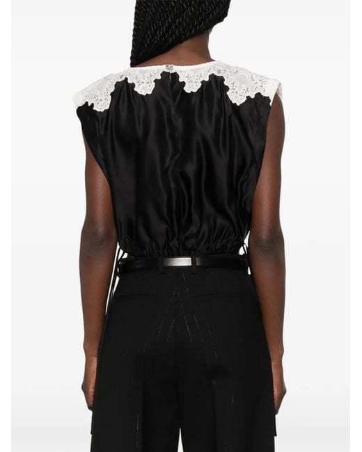 Sandro Black Contrast Lace Crop Top