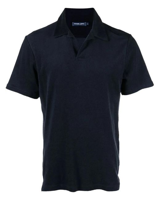 Frescobol Carioca Blue Faustino Terry Buttonless Polo Shirt for men