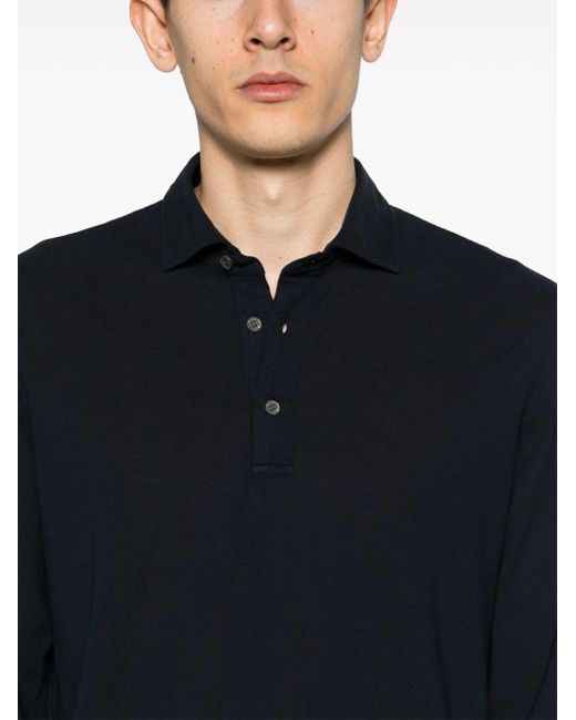 Drumohr Blue Spread-collar Cotton Polo Shirt for men