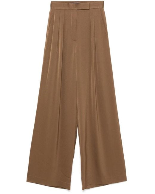 Alex Perry Brown Double-Pleat Satin Trousers