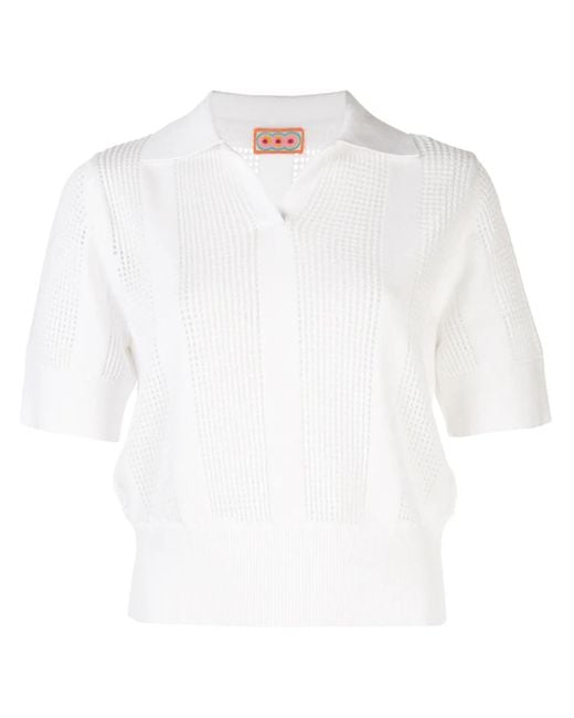 LHD Opengebreid Poloshirt in het White