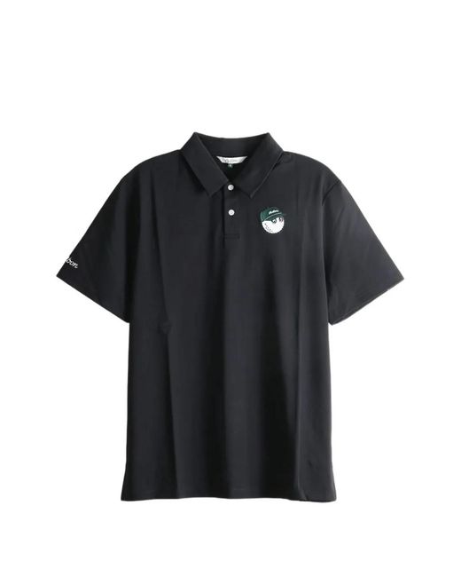 Malbon Golf Black Logo-Embroidered Polo Shirt for men