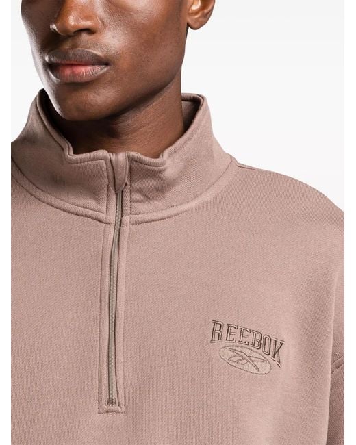 Reebok Pink Logo-Embroidered Quarter-Zip Sweatshirt